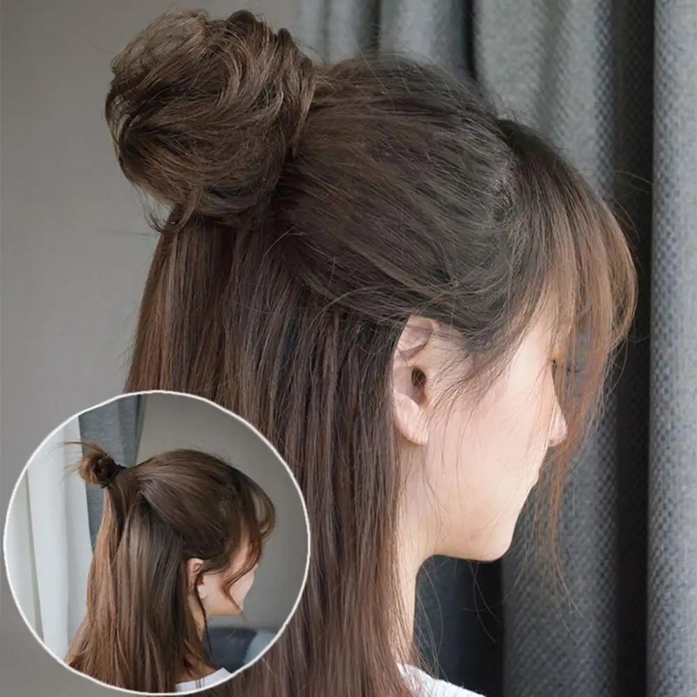 Girl's Donut Hair Bun synthetic Wrap On Messy Bun Mini Hair Bun Extension Curly Chignon Claw Clip Hairpiece Topknot Accessory