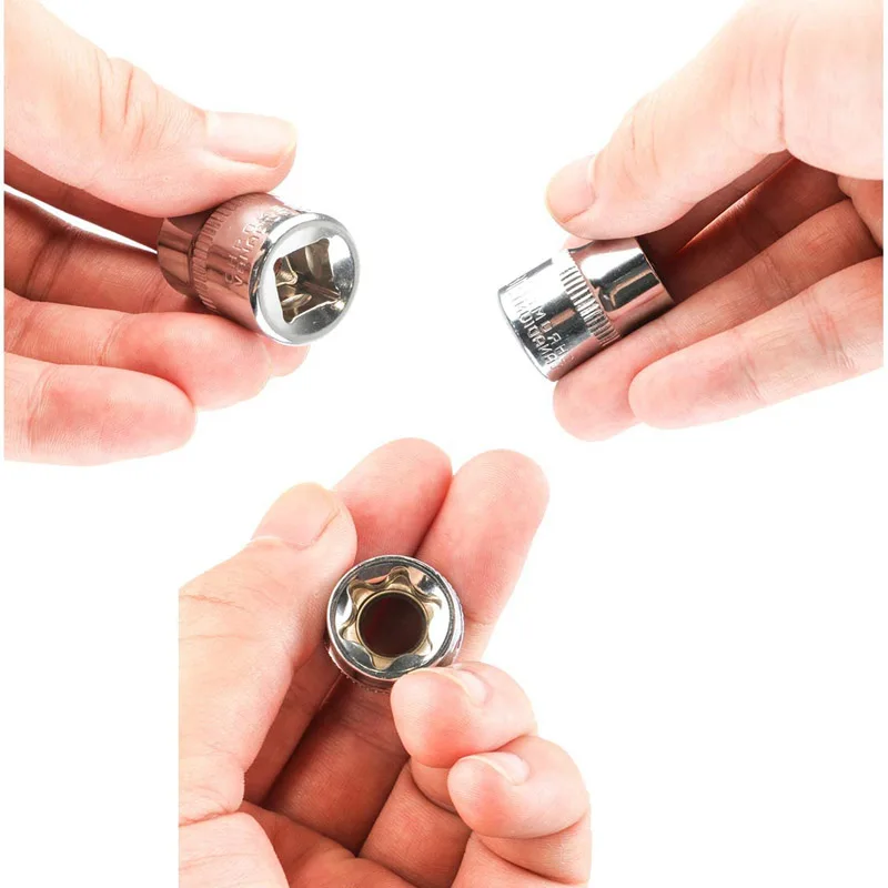 14 Pieces Female E-Torx Star Socket Set ,1/4" 3/8" 1/2" Drive Inverted E-Torx Star Bit,E4-E24 Female External Torque Socket Set