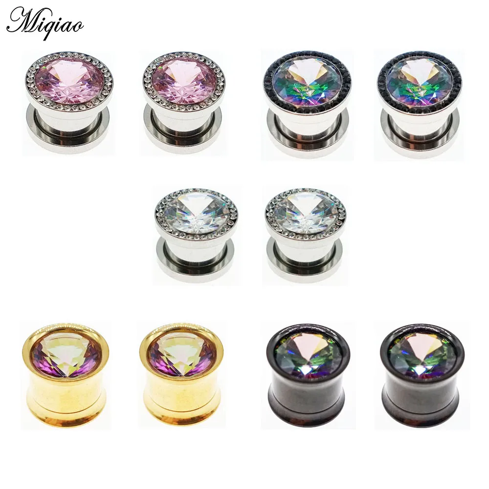 Miqiao 2pcs 6-16mm Stainless Steel Ear Gauge Plug Tunnels Flesh Skull Ear Strecher Expander Saddle Piercing Body Jewelry