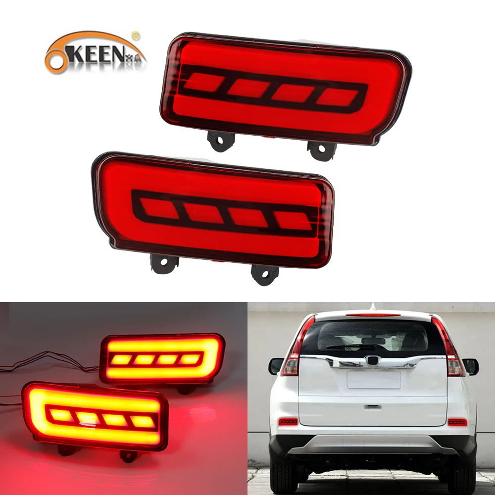 

OKEEN 2pcs LED Rear Reflector Bumper Lights For Car Honda CR-V 2015 2016 DRL Driving Tail Lamp Strip Red Warning Brake Bulbs 12V