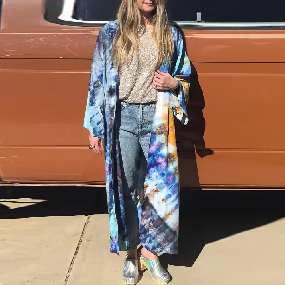 แฟชั่น Tie-Dye ผู้หญิงชุดว่ายน้ำ Pareo 2023ฤดูร้อนเซ็กซี่บิกินี่ Cover-Ups เข็มขัด Kimono ชายหาด Tunics Robe