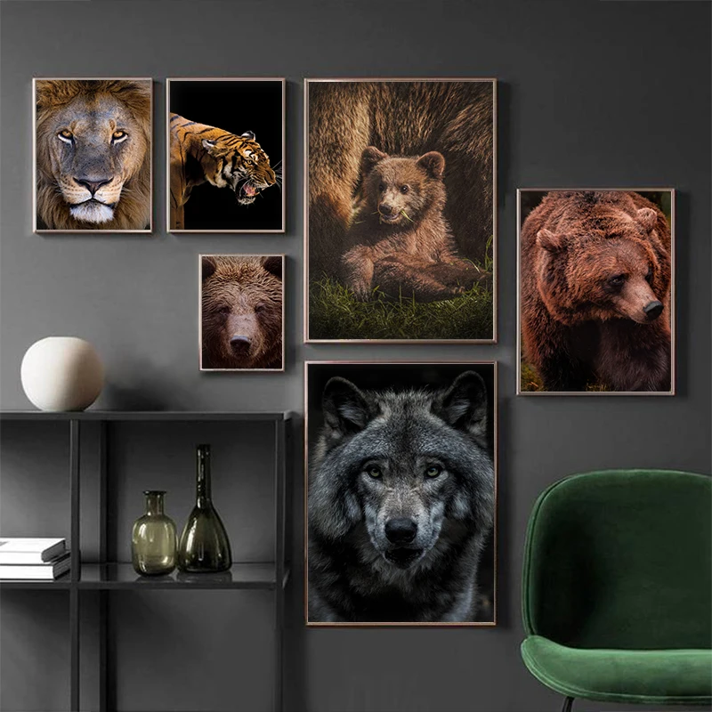 Modern Canvas Painting Animal Wall Art Lion Tiger Bear Wolf Posters Prints Wall Pictures for Living Room Decoration Home Decor