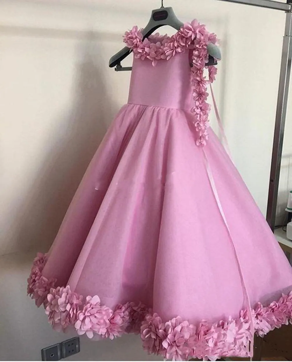 Blush Pink Hand Made Flowers Party Dresses Girls With Headband Bateau Lovely Teens Pageant Birthday Dress For Kids