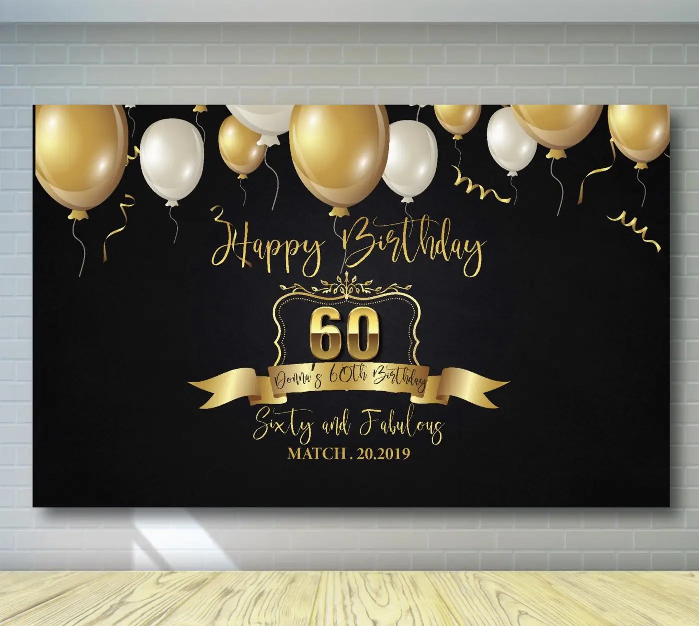 Custom Gold Black 60th 50th Balloon background  High quality Computer print birthday backdrops