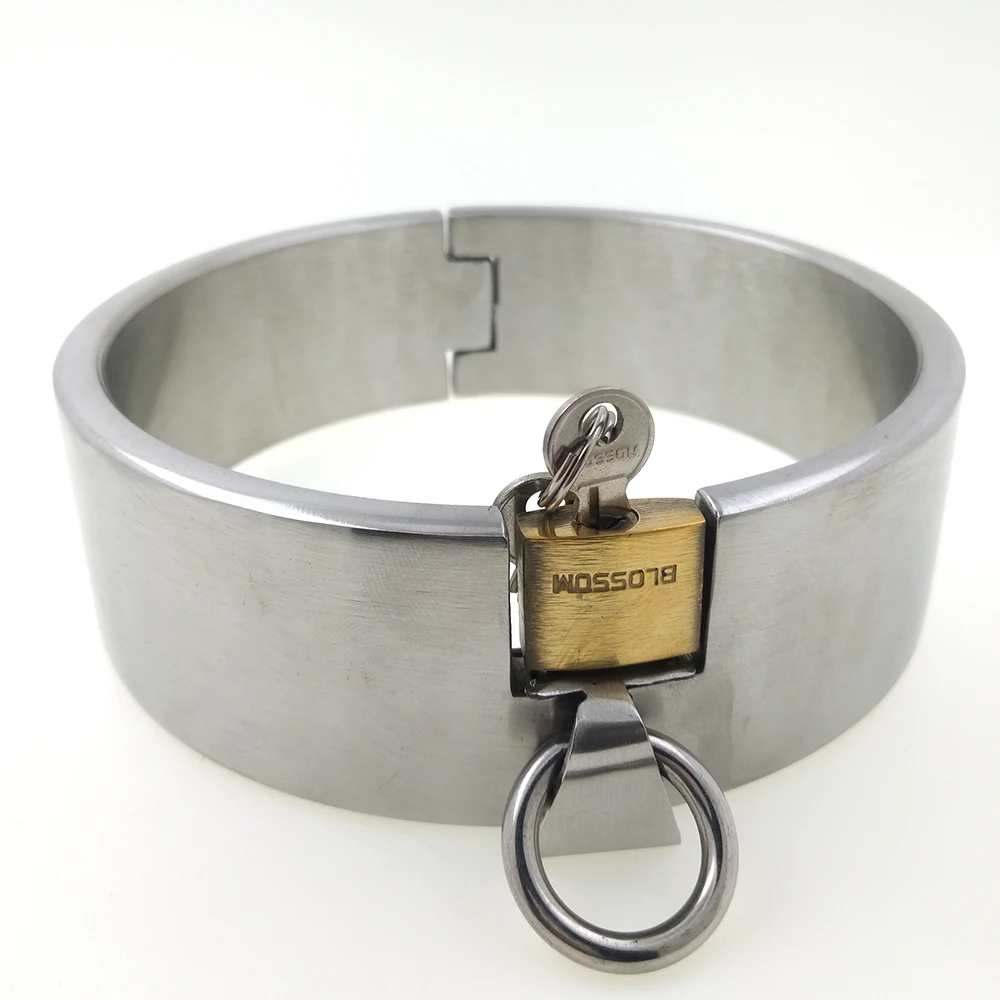 40mm height stainless steel padlock collar fetish wear restraints set Steel choker body Jewelry Lockable Choker