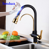 Touch Kitchen Faucets Senducs Three Ways Filter Pull Out Kitchen Sink Faucets Solid Brass Black Gold Sensor Touch Kitchen Faucet