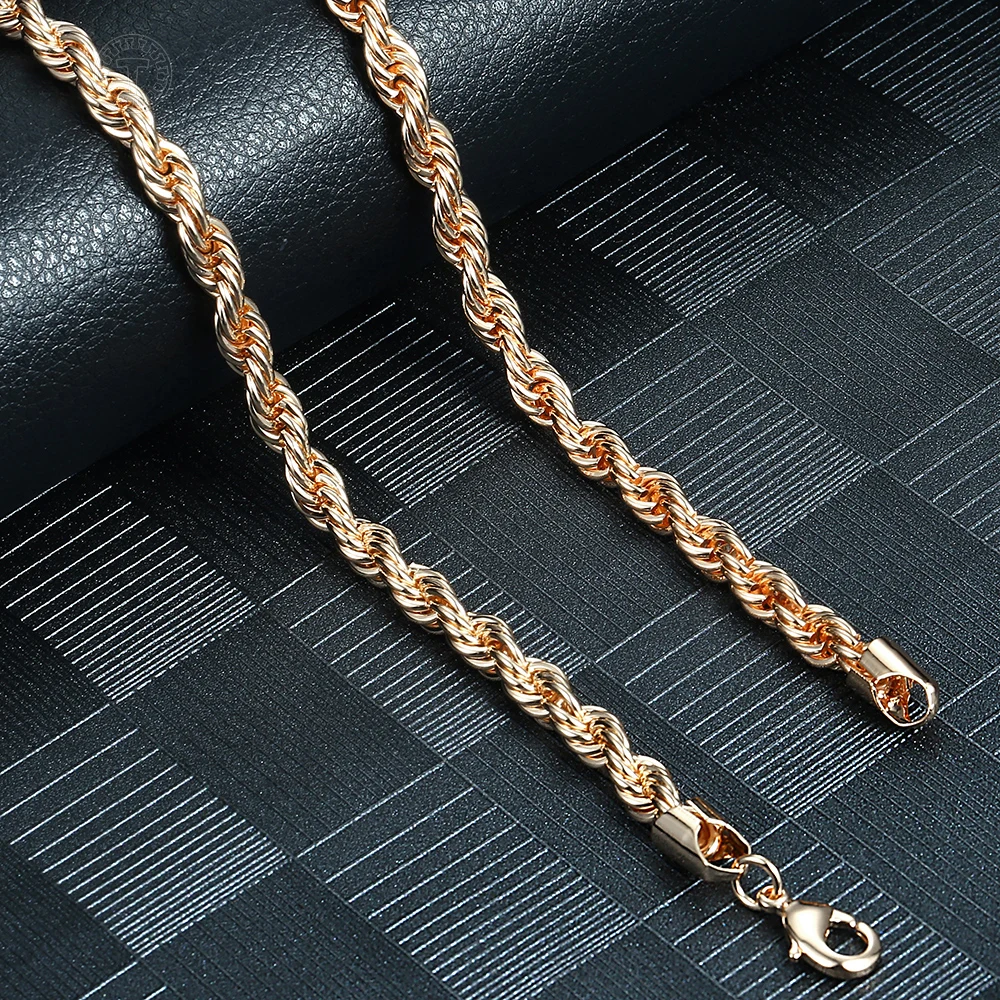 5/6mm Necklace Bracelet Set for Women Men 585 Rose Gold Color Twisted Rope Link Chain Party Wedding Jewelry Sets Fashion LCS19