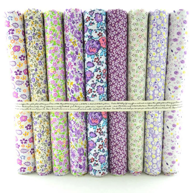 Booksew 9 Pcs/Lot 50CMx50CM Telas Cotton Fabric Telas De Algodon Para Patchwork Purple Floral Bundle Tilda DIY Craft Sewing