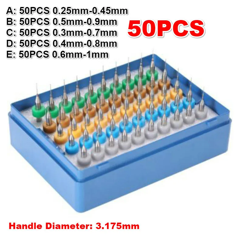 50 Cái/bộ Thun Hợp Kim Cứng PCB In Bảng Mạch Khắc Dụng Cụ Carbide Micro Khoan Dụng Cụ 0.25Mm-1mm Q1I0