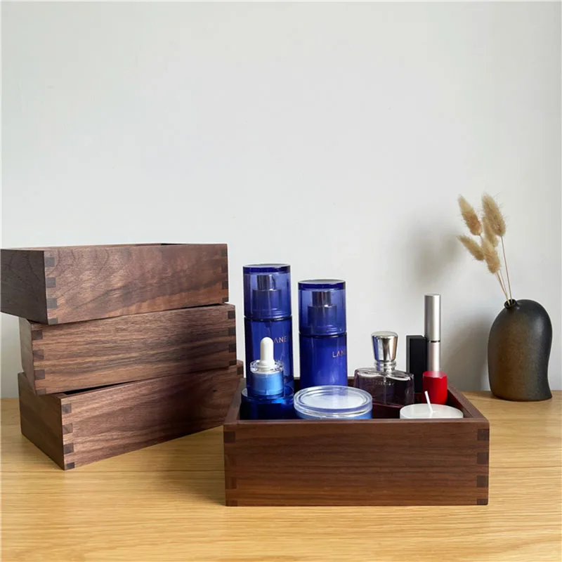 Amgoth Creative Walnut Wood Sundry Storage Makeup Cosmetic Desktop Organizer Box Storage Basket Office Stationery Pen Boxes