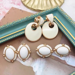 White Ivory Round Drop Oval Party Wedding Earrings French Drip Glaze Statement Elegant Jewelry