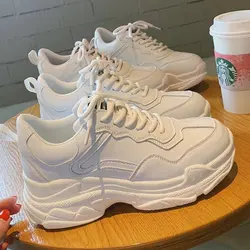 White Women Shoes New Chunky Sneakers For Women Lace-Up White Vulcanize Shoes Casual Fashion Dad Shoes Platform Sneakers