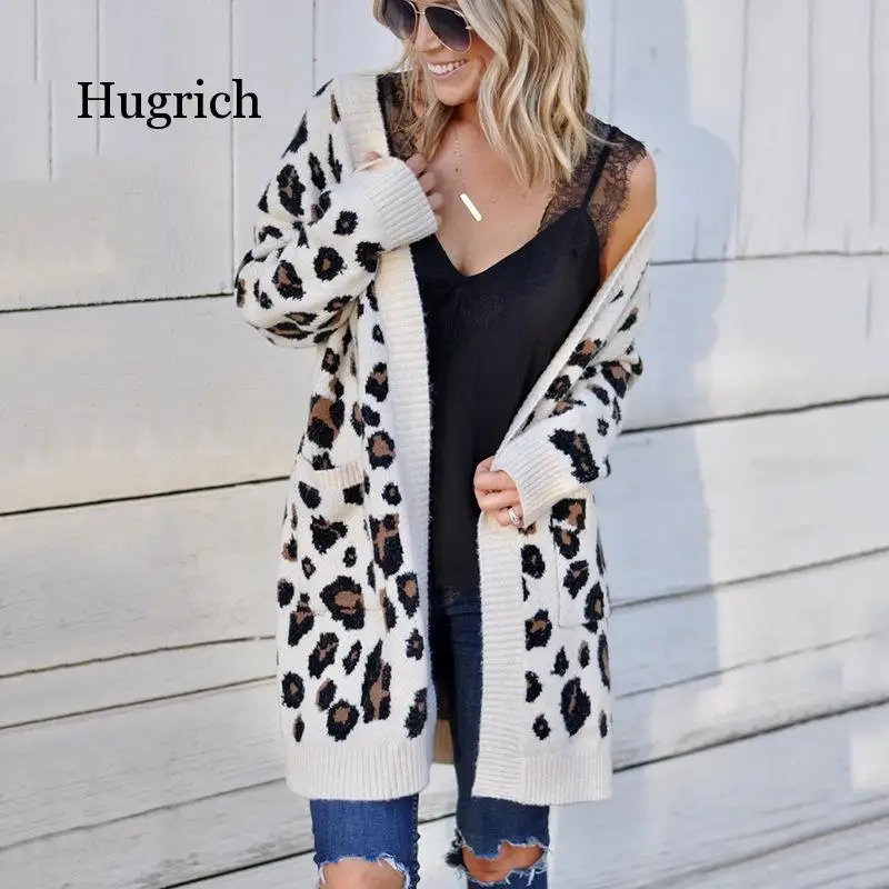 Long Leopard Cardigan Women's Long Sleeve Autumn Winter Sweaters Fashion 2020 Women Long Coat