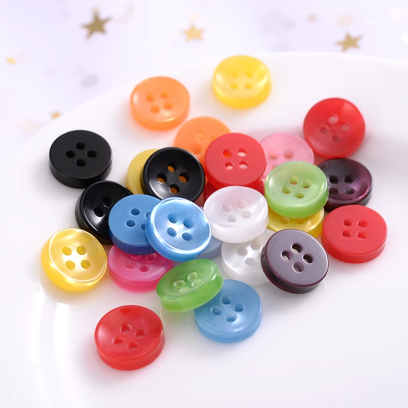 11# 7mm  50Pcs Round Shape Mixed Color Resin Buttons 4 Holes Buttons DIY Scrapbooking Kid's Garment Dolls Sewing Accessories