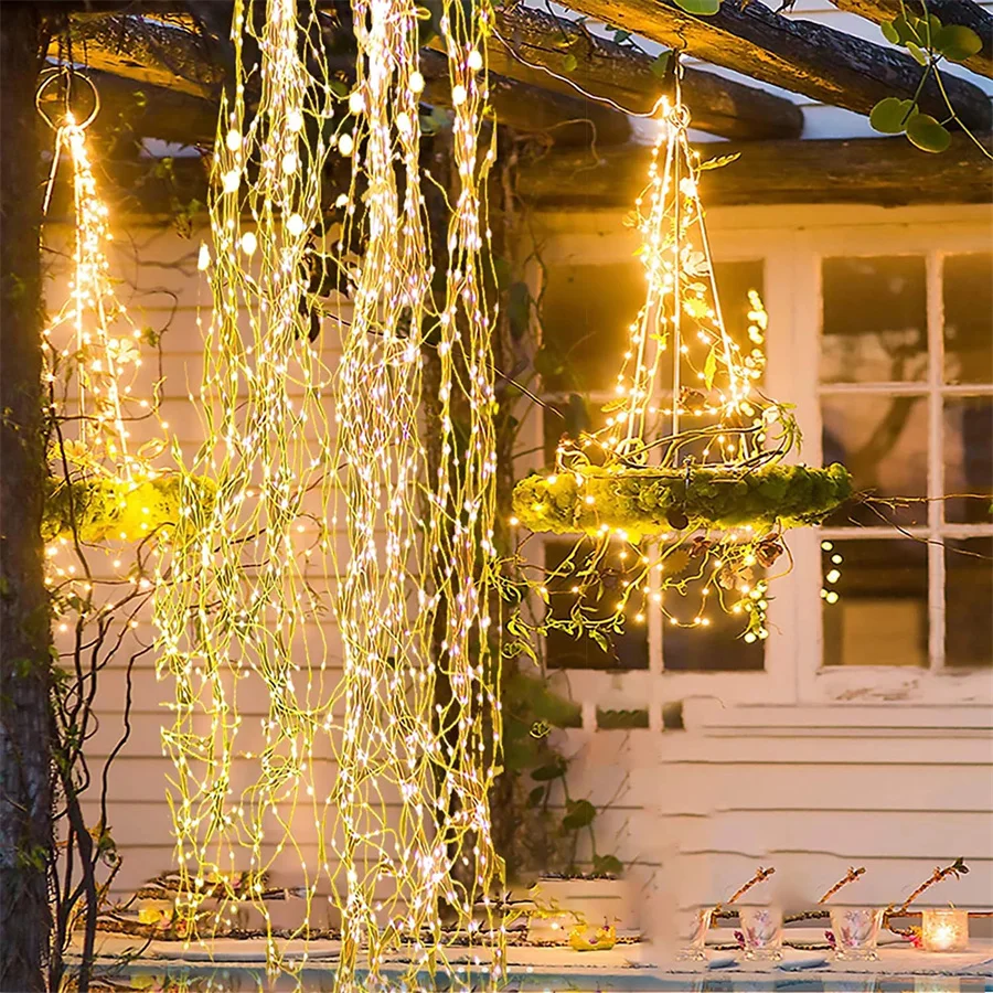 30Strand 2M 600 LED Waterfall Lights Copper Wire Fairy Light String Christmas Garland Light for Tree Holiday Wedding Party Decor