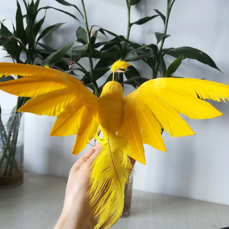 about 28x25cm yellow feathers Phoenix bird hard model, foam & feathers simulation bird prop garden decoration toy gift w7908