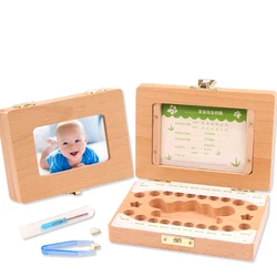 Baby Teeth Keepsake Box Photo Frame Tooth Holder Wooden First Lost Deciduous Tooth Collection Organizer Storage for Kids Memory