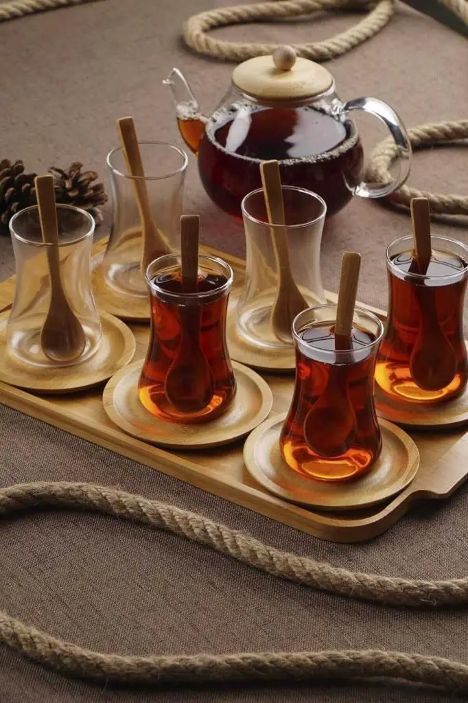 DOLBOVIAcar Enjoy 19 prç 6 Kişlk Bamboo Tray Glass Tea cup Set 10940 mug кружка coffee cup cup اكواب قهوه tazas