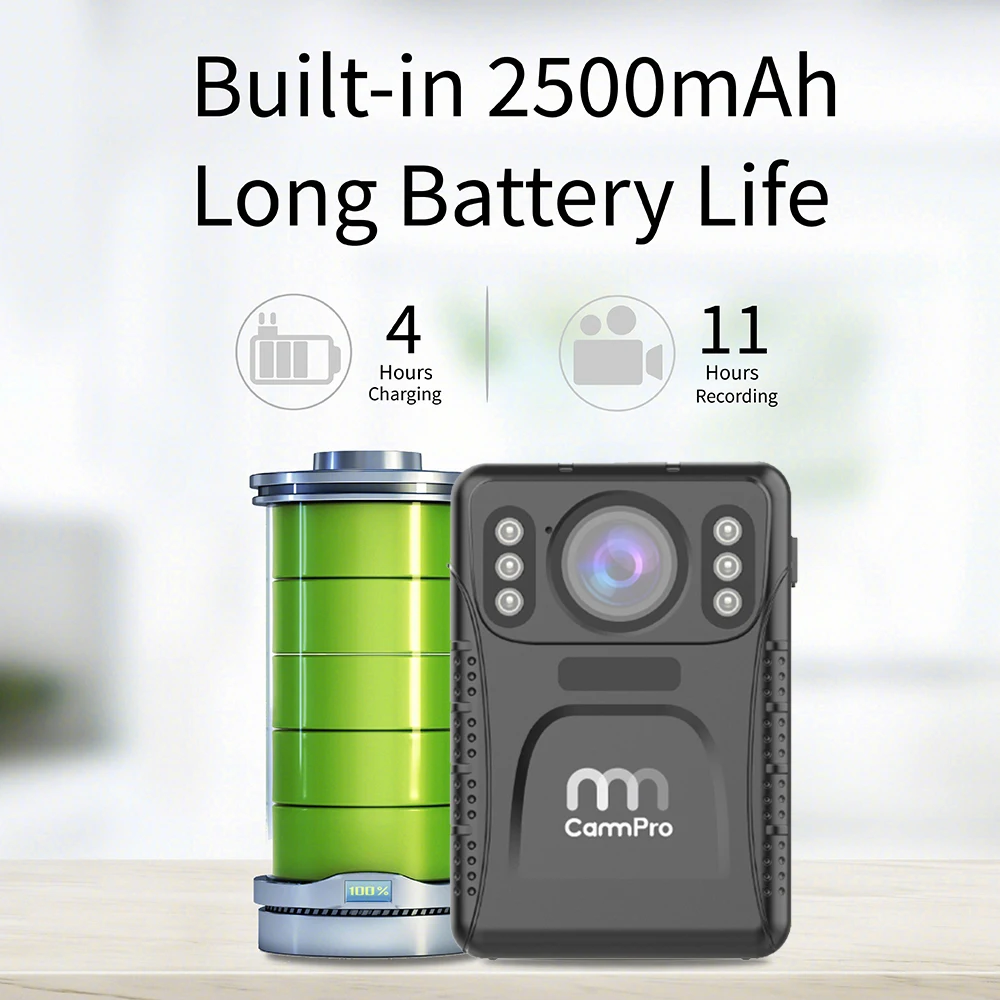 Камера полицейская CammPro M1n, UHD 1440P, высокоэффективное кодирование, память 64 ГБ, ночное видение, водонепроницаемая