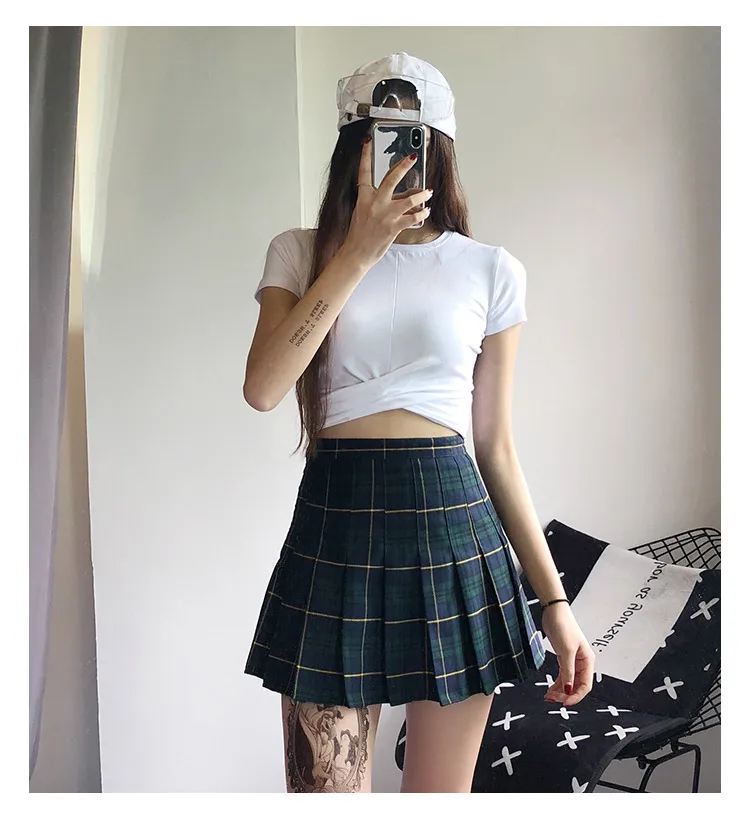 Vintage Red Plaid Pleated Skirt Women Y2k Mini High Waist Kawaii Skirt Female 2021 New Summer College Style Tennis Short Skirts