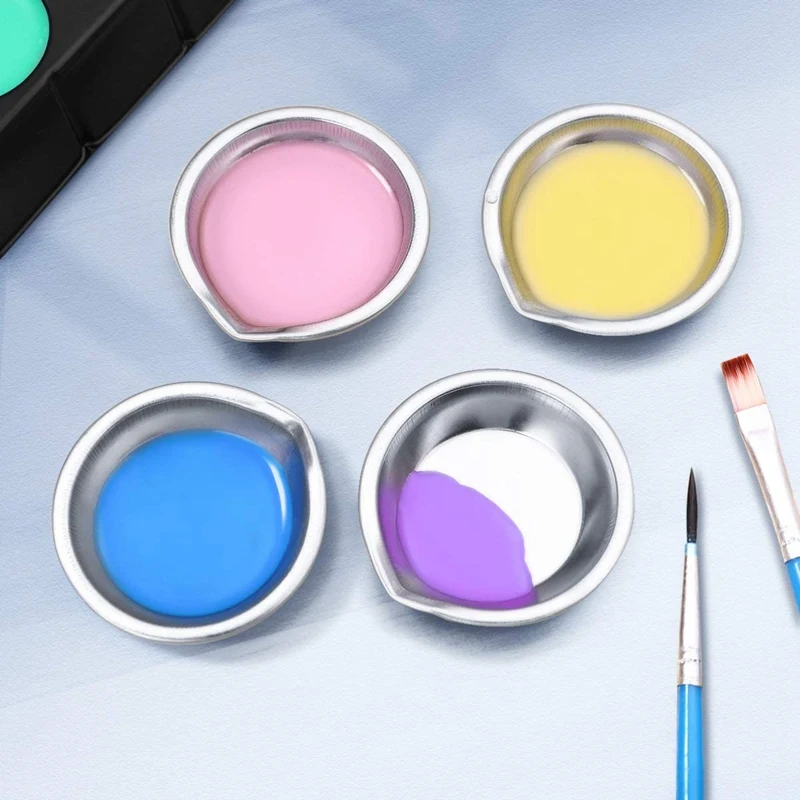 12Pcs Makeup Palette Stainless Steel Small Round Paint Tray Artist Watercolours Paint Mixing Palette Tray for Artist