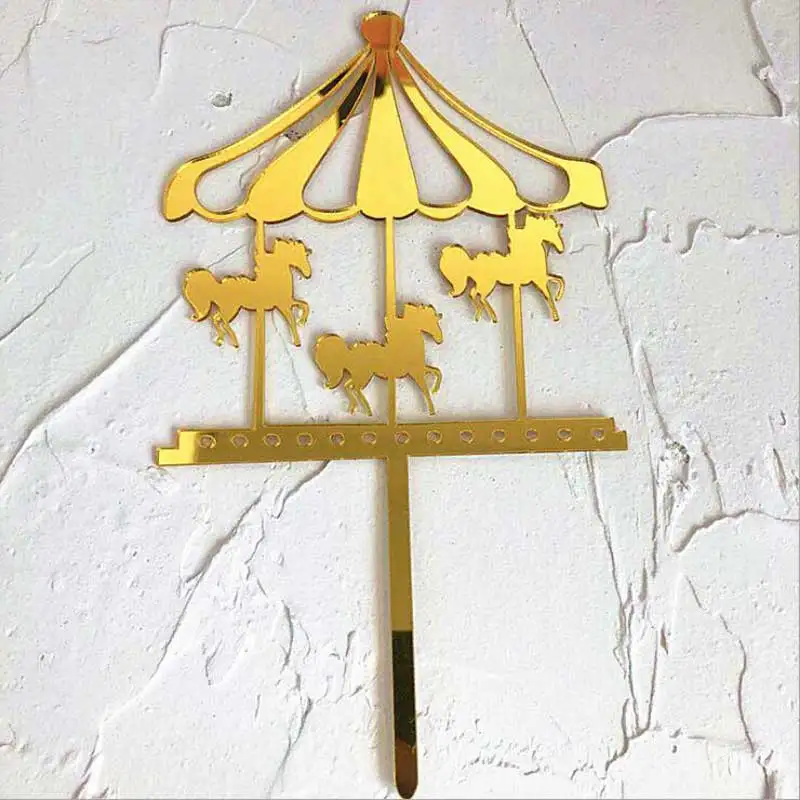 Acrylic Horse Cupcake Topper With Tie Gold silver Carousel Wedding Birthday Party Cake Decoration cupcake Decor