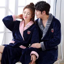 Winter Flannel Lovers Robe Gown Elegant Solid Casual Sleepwear Nightgown Keep Warm Men And Women Bathrobe Gown Homwear Pajamas