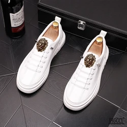 Genuine leather blue Leather Men Casual Shoes White Sneakers Flats Board Shoes Loafers Chaussure Homme A6