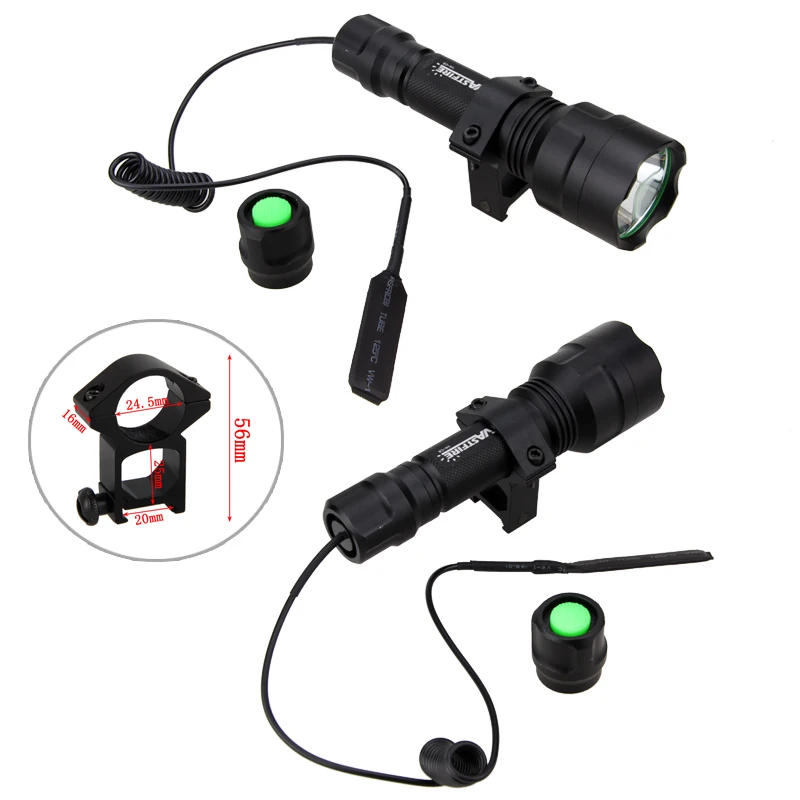 C8 4000lm White Led Light Green/Red Tactical Flashlight+Rifle Scope Mount Clip+Switch+18650+Charger