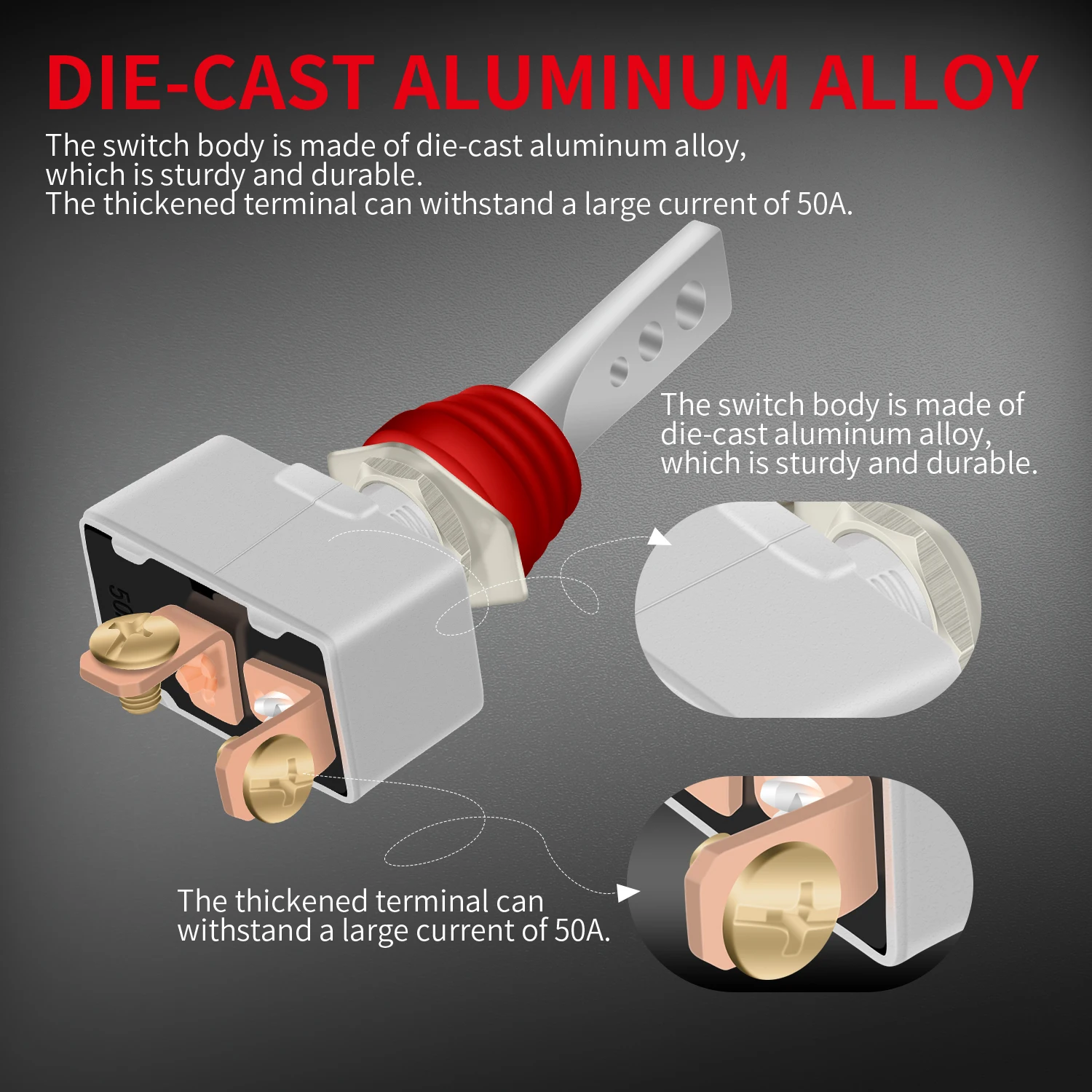 IP65 Sakelar Toggle Tahan Air 50 Amp 12V Cangkang Aluminium Tugas Berat ON/OFF dengan Penutup Boot Karet