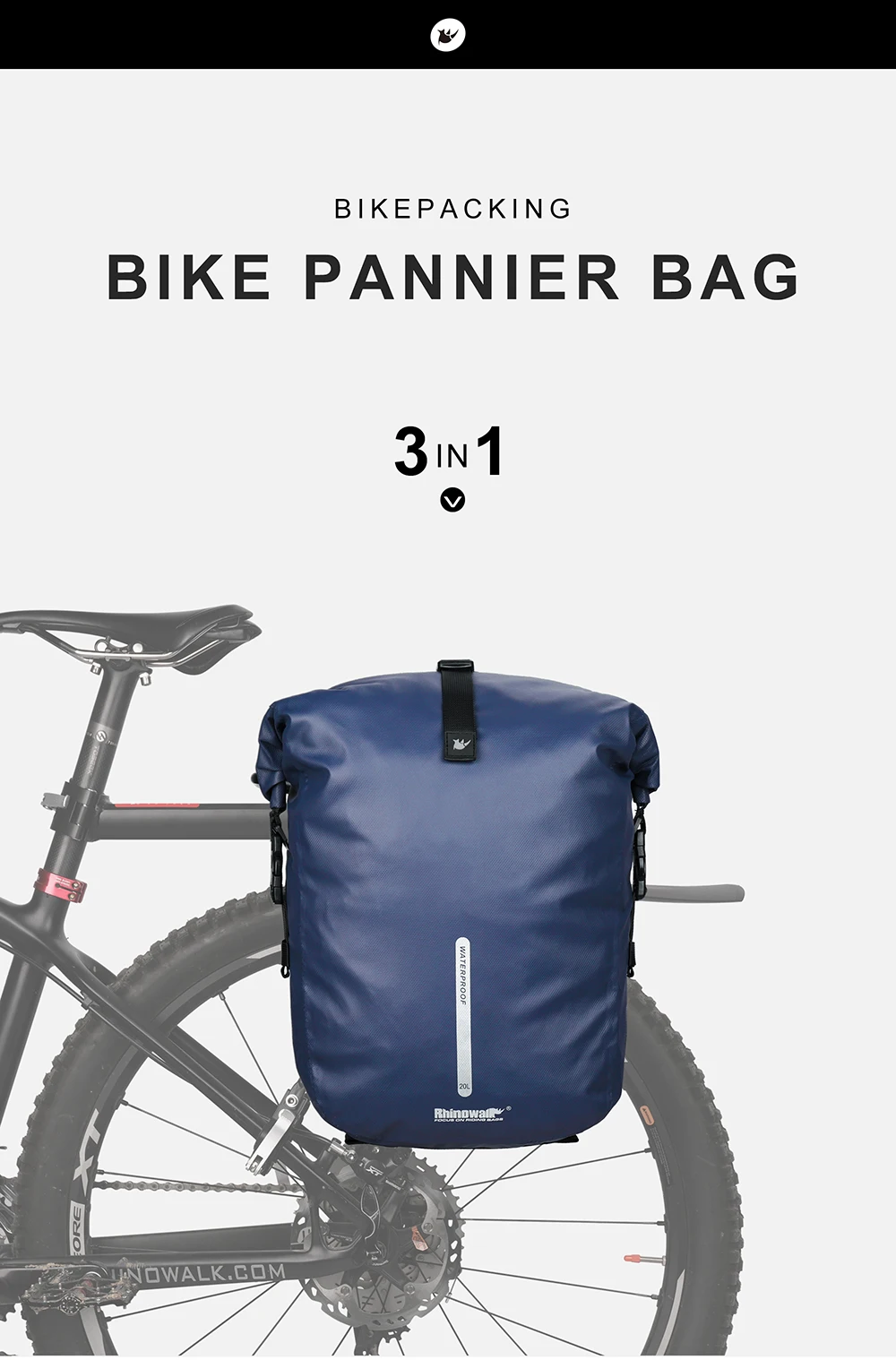 Rhinowalk Waterproof Bike Pannier Backpack 20L Trunk Bag Travel Cycling Bag Basket MTB Road Bicycle Rear Rack Tail Bag Accessory