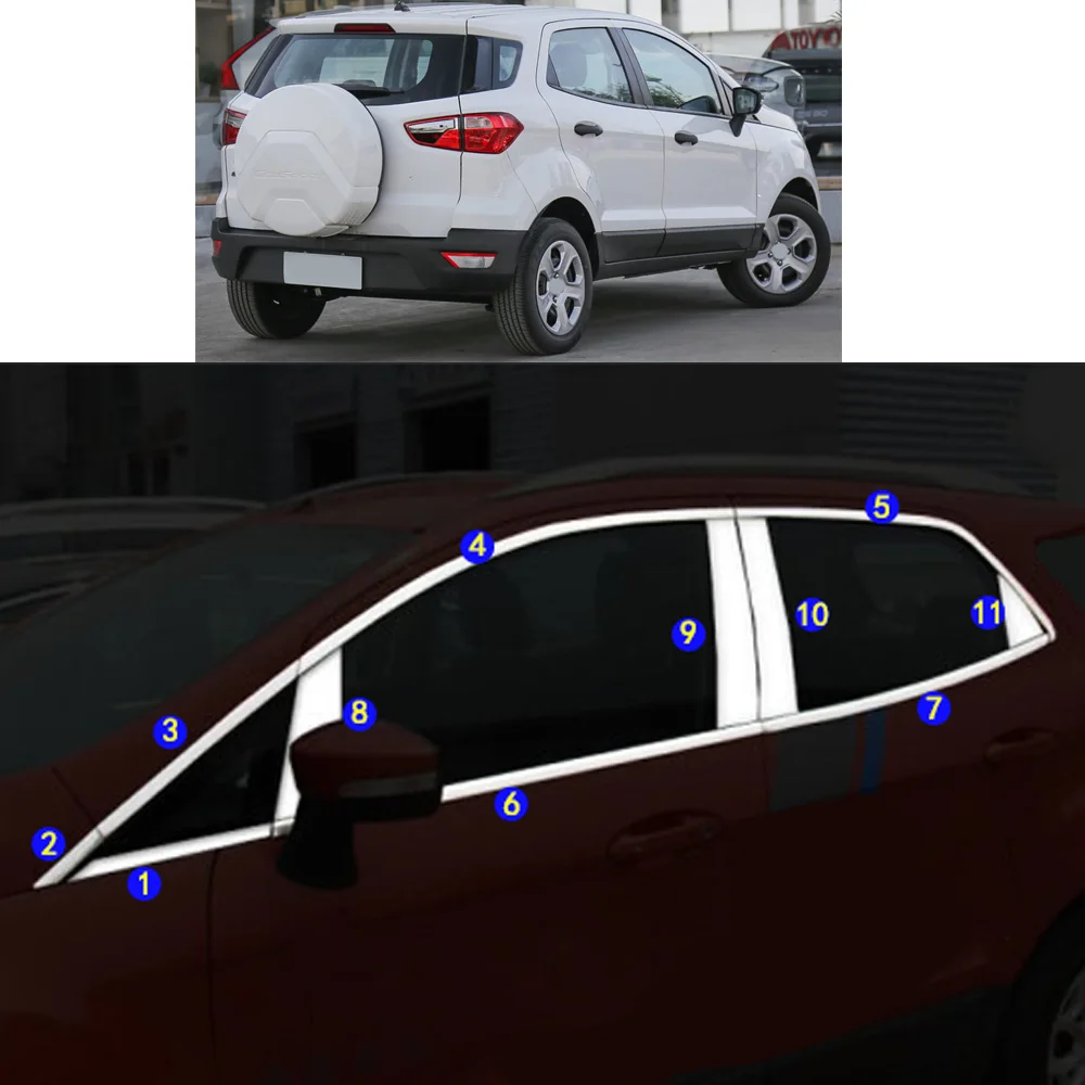 For Ford EcoSport Eco Sport 2013 2014 2015 2016 2017 2018 2019 2020 2021 Sticker Garnish Pillar Window Middle Strip Trim Frame