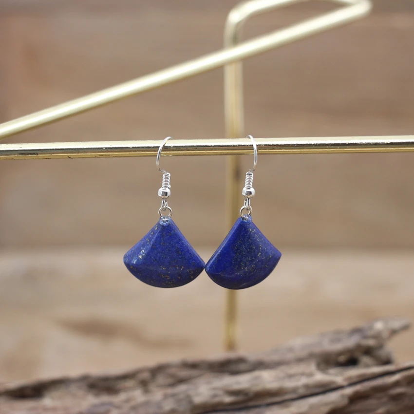 Lapis Lazuli Drop Earrings Natural Stone Gems Fan-shaped Earring Amethysts Opal Reiki Eardrop Women Party Wedding Jewelry QC7005