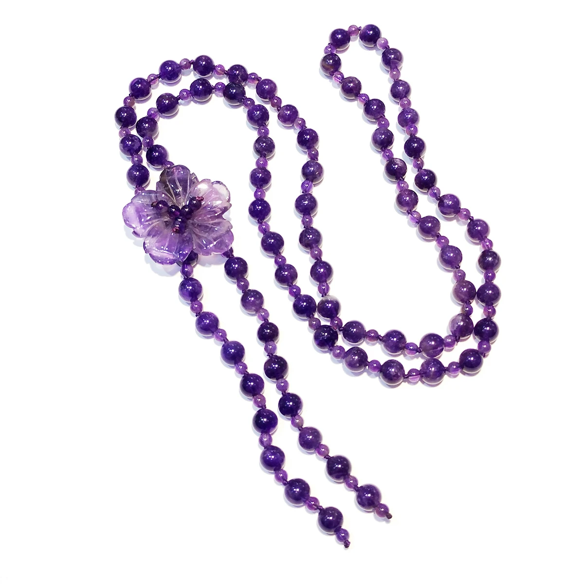 Lii Ji Women's Amethyst Necklace with Tassel 30-Inch Real Gemstone Flower Design Jewelry Gift