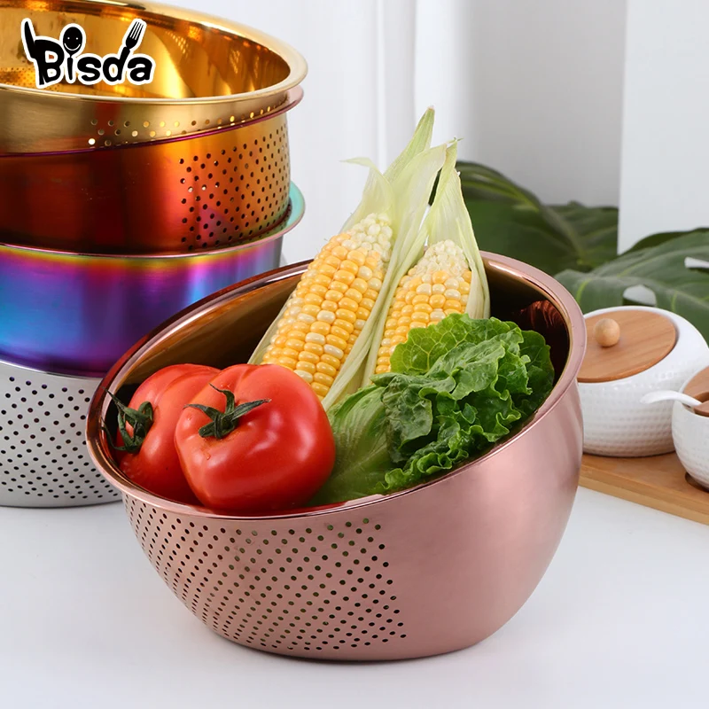 1pcs Strainer Basket Stainless Steel Drain Basket Rice Washing Colander Vegetable Fruit Storage Premium Kitchen Fine Mesh