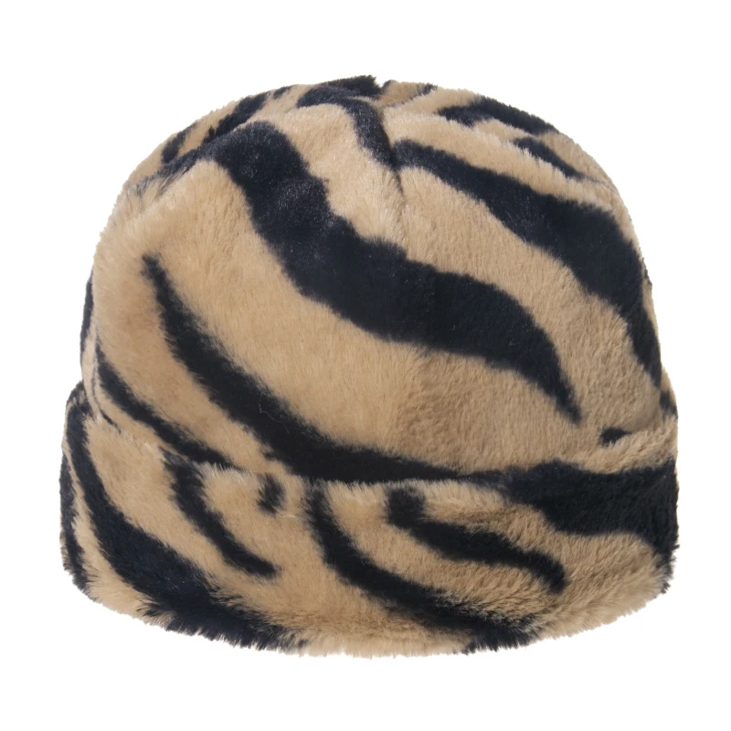 FOXMOTHER New Fashion Faux Fur Warm Zebra Beanie Hat Women Gorros Female Winter Caps Ladies