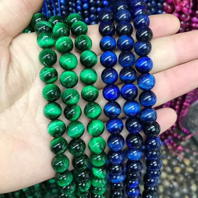 A Quality Natural Stone Beads Red Green Blue Black Tiger Eye Round Beads For Jewelry Making Pick Size 6 8mm Diy Making Bracelet