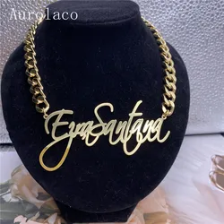 AurolaCo  Custom Name Necklace 8mm Cuban Chain Necklace Personalized Stainless Steel Letter Pendant Necklace Women Gifts