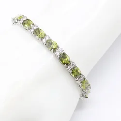 Hot Sell Silver Color Jewelry For Women  Olive Green Cubic Zirconia Fashion Link Chain Bracelets Length 19cm Free Box