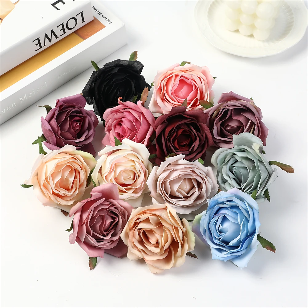 5PCS Champagne Rose Buds Artificial Roses Head Fake Rose Buds Artificial Silk Flower For Wedding Bride Bouquet Filler Home Decor