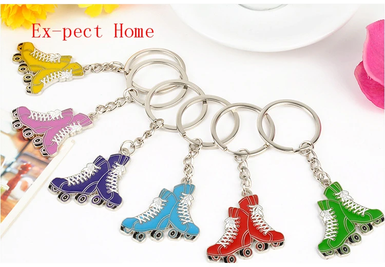 

FREE SHIPPING BY DHL 200pcs/lot Wholesale Zinc Alloy Roller Skates Keychains Metal Skates Shaped Keyrings for Gifts