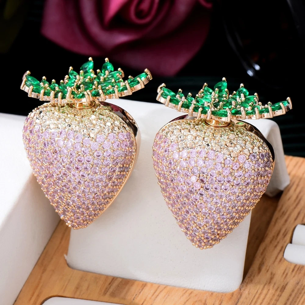 

missvikki Luxury Sweet Big Strawberry lemon Original Earring For Women Wedding Party Cubic Zircon Dubai Bridal Earrings Jewelry