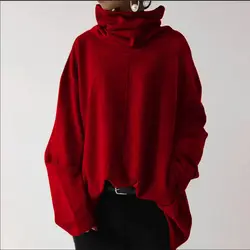 Women's High-Neck Sweater, Long-Sleeved, Pocket, Loose, Casual, Large Size, 8XL, 7XL, 6XL, 5XL,Spring New