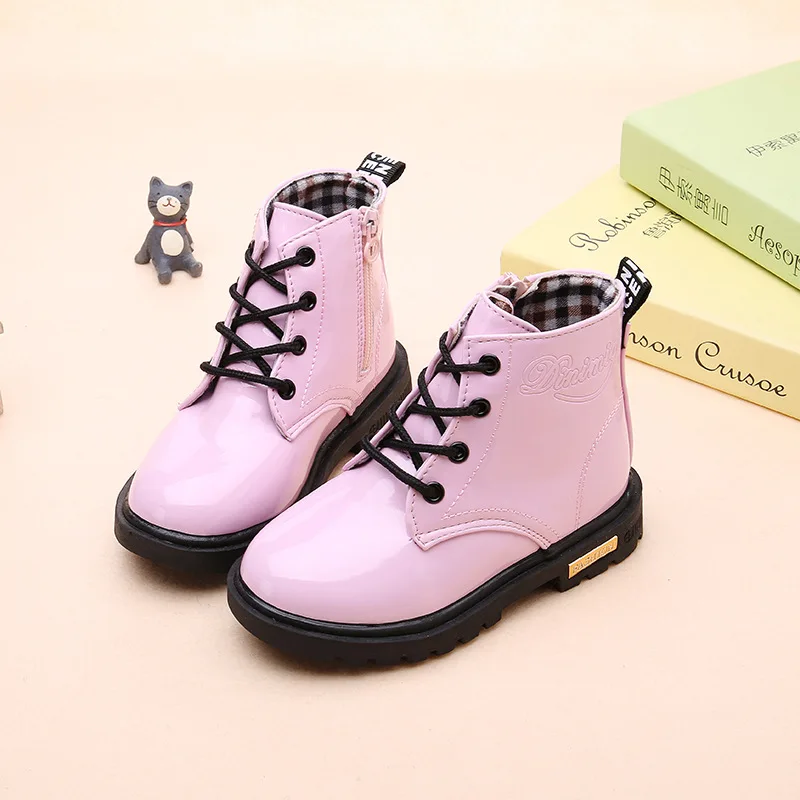 Size 13.5-22cm 2019 Autumn Winter Children Shoes PU Leather Waterproof leather Boots Kids Snow Boots Girls Boys Fashion Sneakers