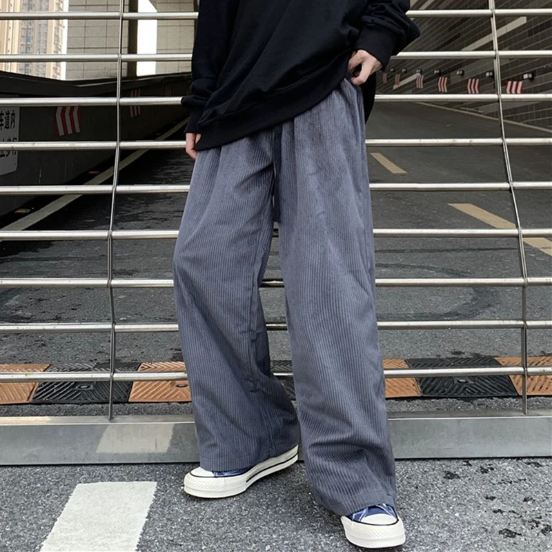 

2024 New Autumn Loose Trousers Trend Ins Korean Retro Corduroy All-match Solid Color Straight Casual Thin Pants Men‘s Women’s