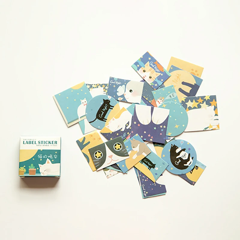 40 Pcs/Box Cat Night Mini Paper Sticker Set Decoration Diy Diary Scrapbooking Sealing Sticker Kawaii  Stationery