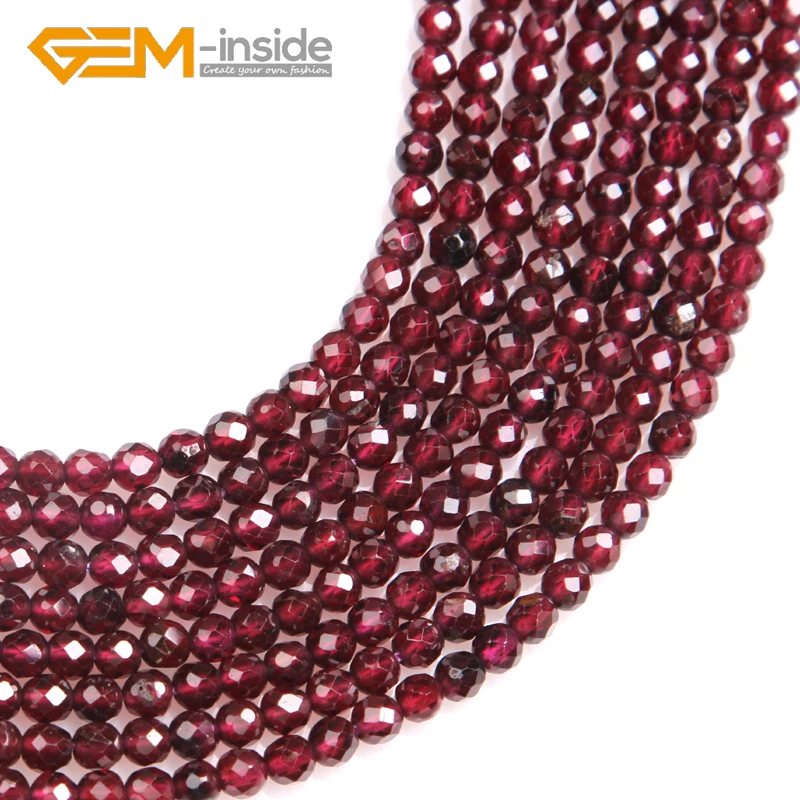 2mm 3mm 4mm AAA Garde Natural Stone Dark Red Garnet Faceted Round Spacer Small Beads For Jewelry Making Strand 15 inch Wholesale