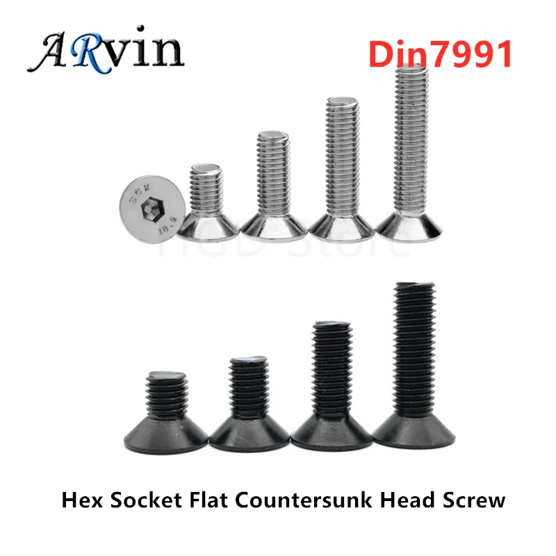 5-50pcs Allen Key Head Din7991 M2 M2.5 M3 M4 M5 M6 Stainless Steel 304 Or Black Hex Socket Flat Countersunk Head Screw