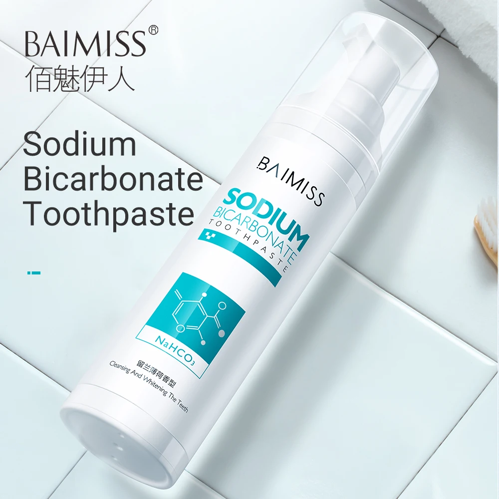 BAIMISS Teeth Whitening Toothpaste Oral Hygiene White Cream Remove Stains Sodium Bicarbonate Dental Tools Tooth Paste 100g