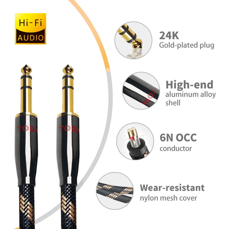 TODN HiFi kabel audio AUX jack 6N OCC 6,5 mm wtyczka wielokanałowa na wtyczkę wielokanałową 6,5 mm